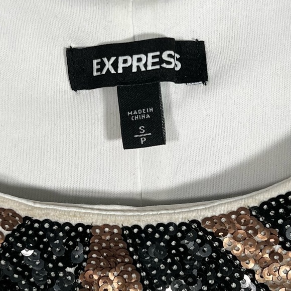 Express - Small - Cream, Black and Gold Metallic Sequin Dress - Picture 7 of 11